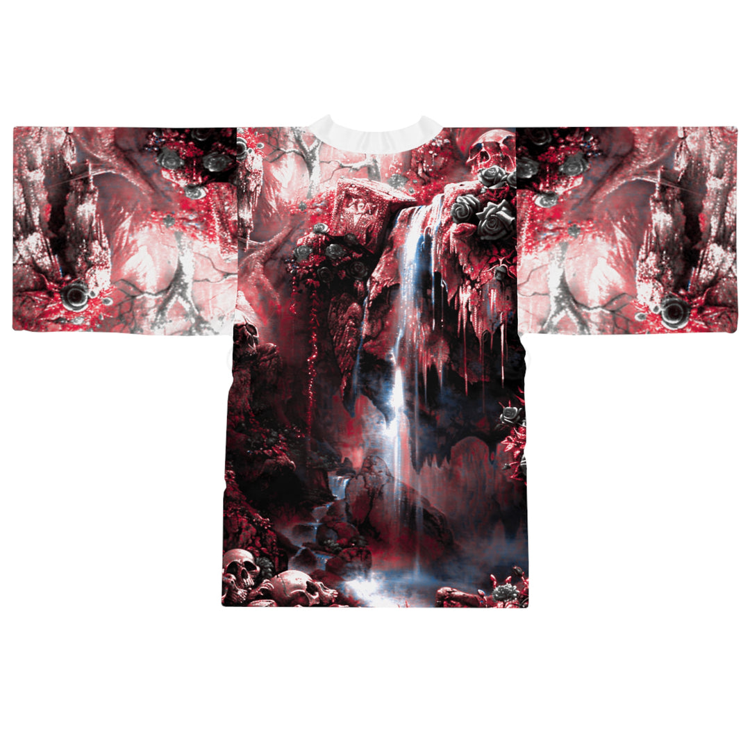 Skulls in Cavern Long Sleeve Kimono Robe (Black and Red)
