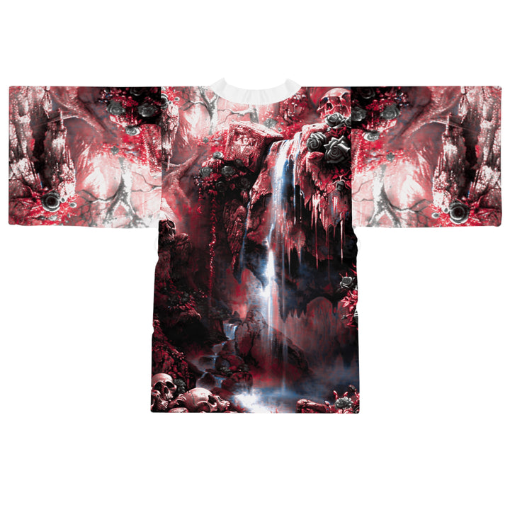 Skulls in Cavern Long Sleeve Kimono Robe (Black and Red)