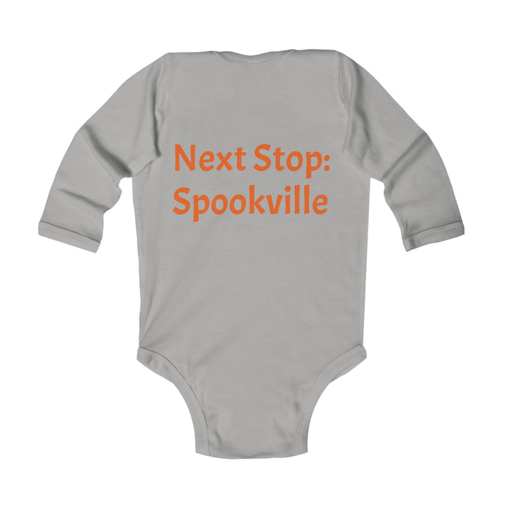 "Next Stop: Spookville Baby Onesie - Tiny Terror Halloween Collection | Soft & Cute Ghost Train Onesie for Babies"