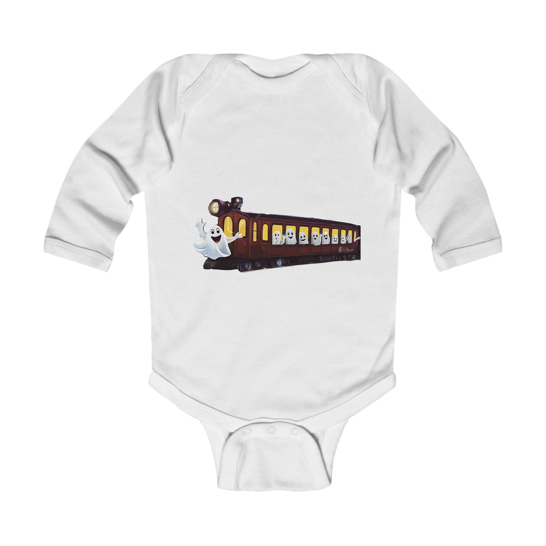 "Next Stop: Spookville Baby Onesie - Tiny Terror Halloween Collection | Soft & Cute Ghost Train Onesie for Babies"