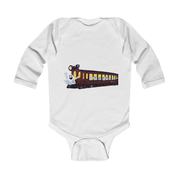"Next Stop: Spookville Baby Onesie - Tiny Terror Halloween Collection | Soft & Cute Ghost Train Onesie for Babies"