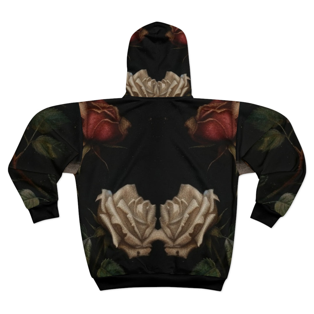 Skull and Roses Unisex Zip Up Hoodie (Black)