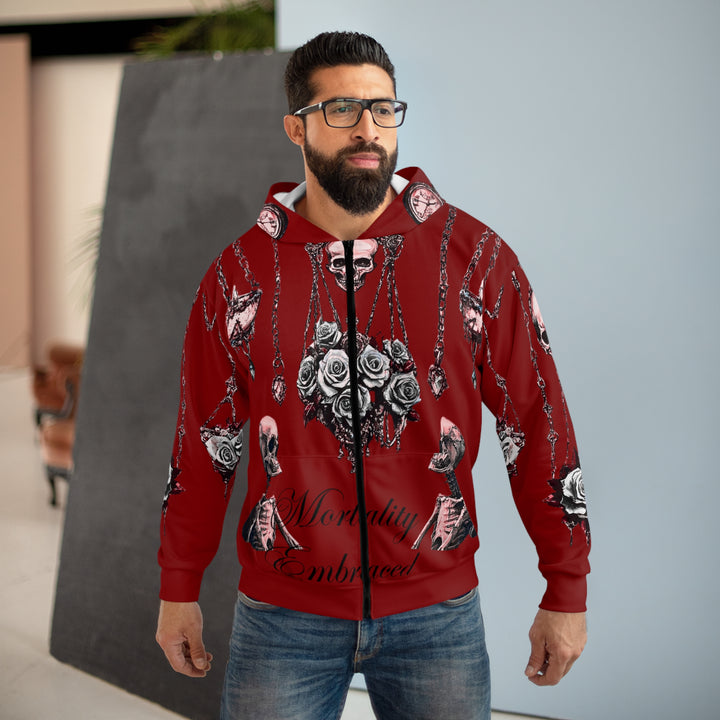 Mortality Embraced Macabre Grace Unisex Zip Hoodie (Red)