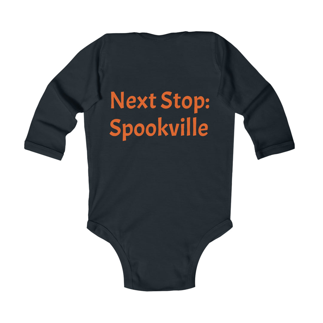 "Next Stop: Spookville Baby Onesie - Tiny Terror Halloween Collection | Soft & Cute Ghost Train Onesie for Babies"