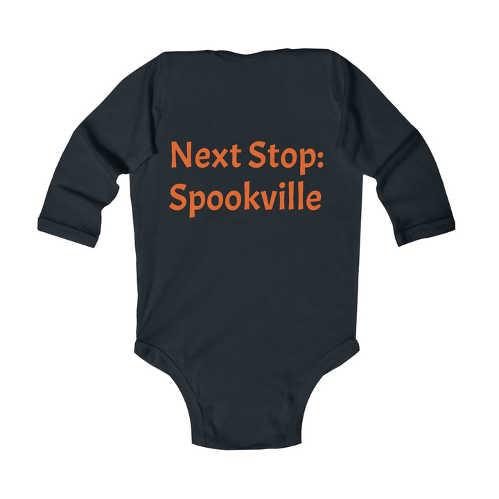 "Next Stop: Spookville Baby Onesie - Tiny Terror Halloween Collection | Soft & Cute Ghost Train Onesie for Babies"