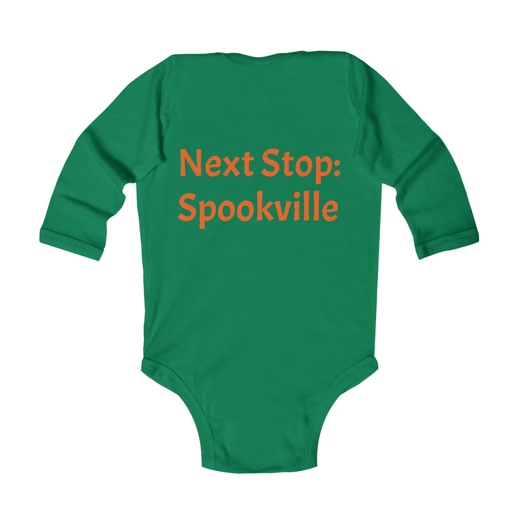 "Next Stop: Spookville Baby Onesie - Tiny Terror Halloween Collection | Soft & Cute Ghost Train Onesie for Babies"
