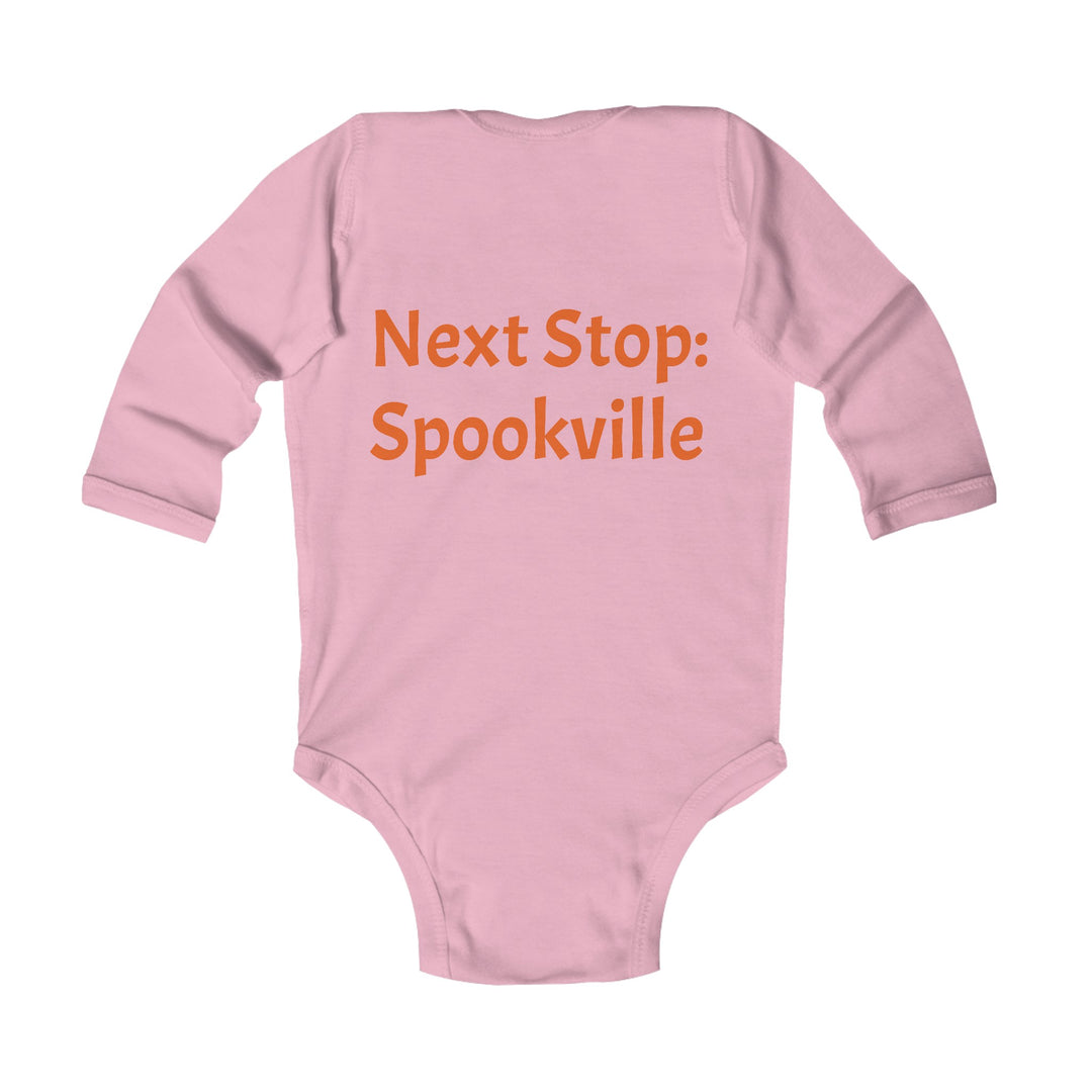 "Next Stop: Spookville Baby Onesie - Tiny Terror Halloween Collection | Soft & Cute Ghost Train Onesie for Babies"