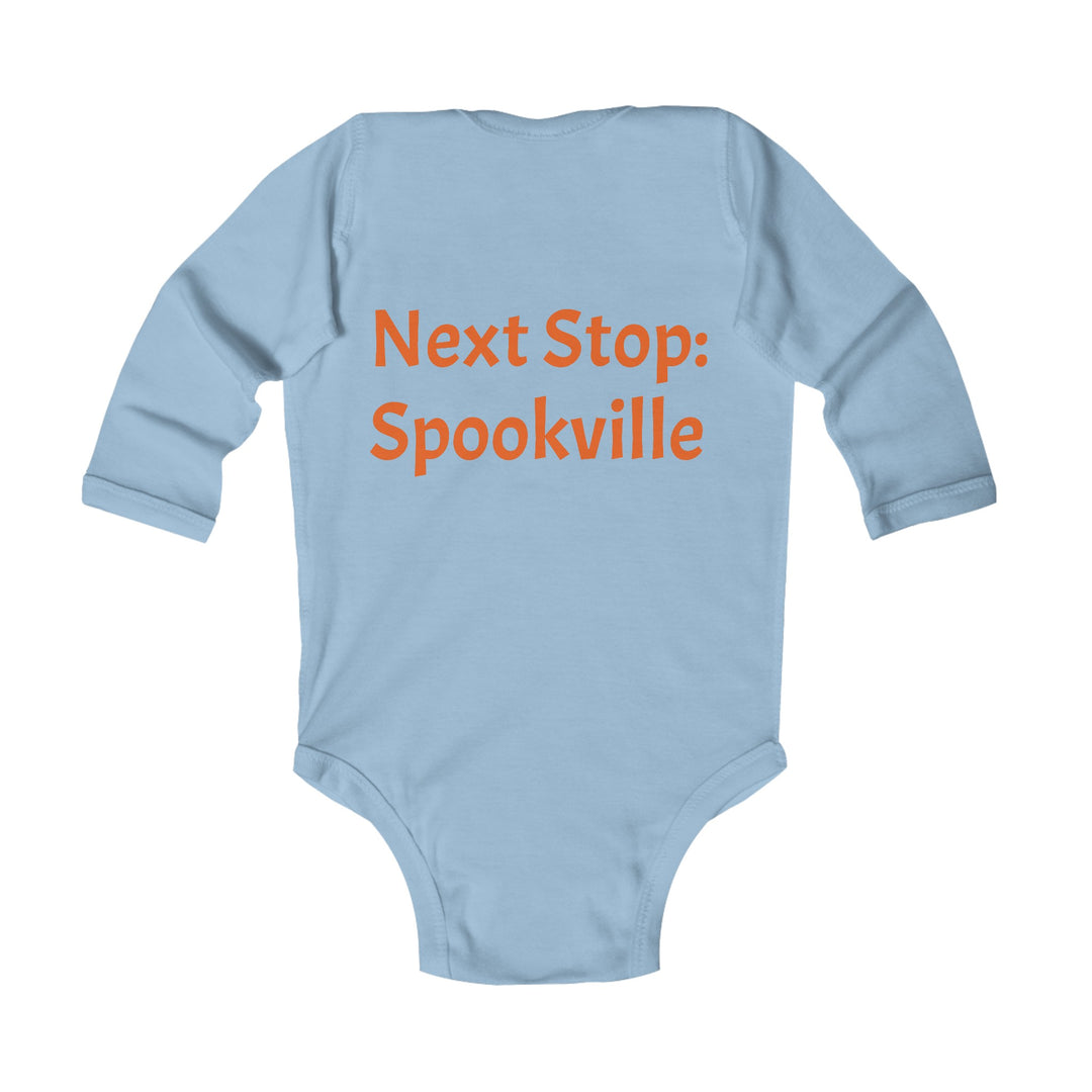 "Next Stop: Spookville Baby Onesie - Tiny Terror Halloween Collection | Soft & Cute Ghost Train Onesie for Babies"