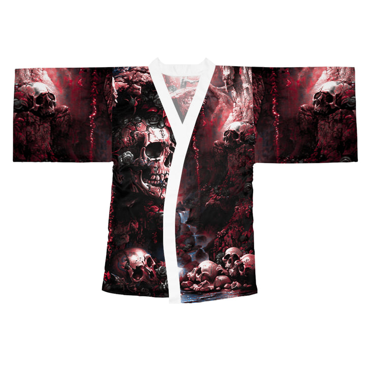 Skulls in Cavern Long Sleeve Kimono Robe (Black and Red)