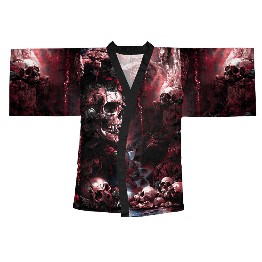 Skulls in Cavern Long Sleeve Kimono Robe (Black and Red)