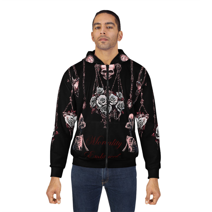 Mortality Embraced Macabre Grace Unisex Zip Hoodie (Black)