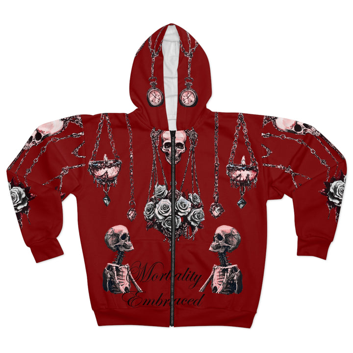 Mortality Embraced Macabre Grace Unisex Zip Hoodie (Red)