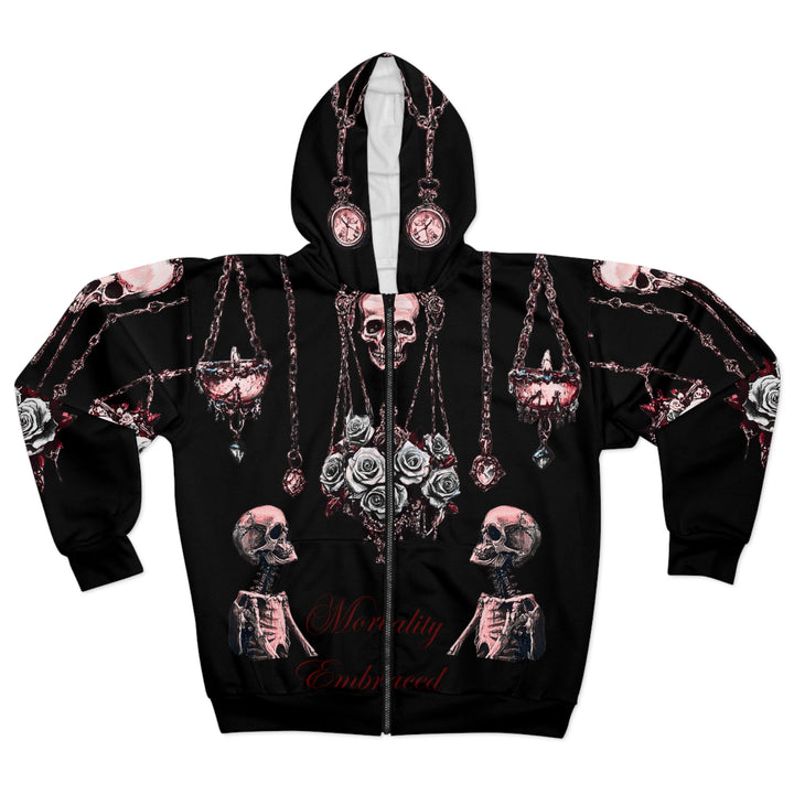 Mortality Embraced Macabre Grace Unisex Zip Hoodie (Black)