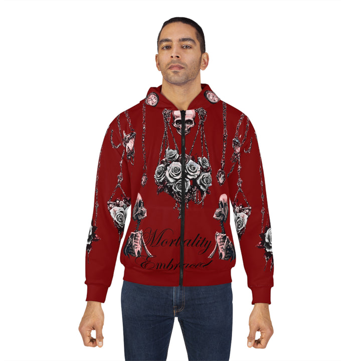 Mortality Embraced Macabre Grace Unisex Zip Hoodie (Red)