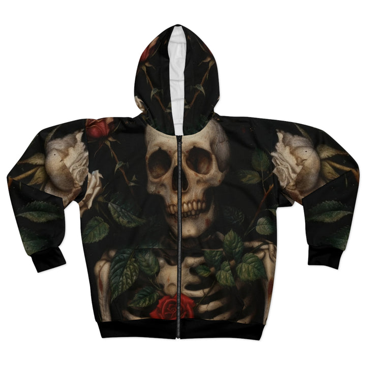 Skull and Roses Unisex Zip Up Hoodie (Black)