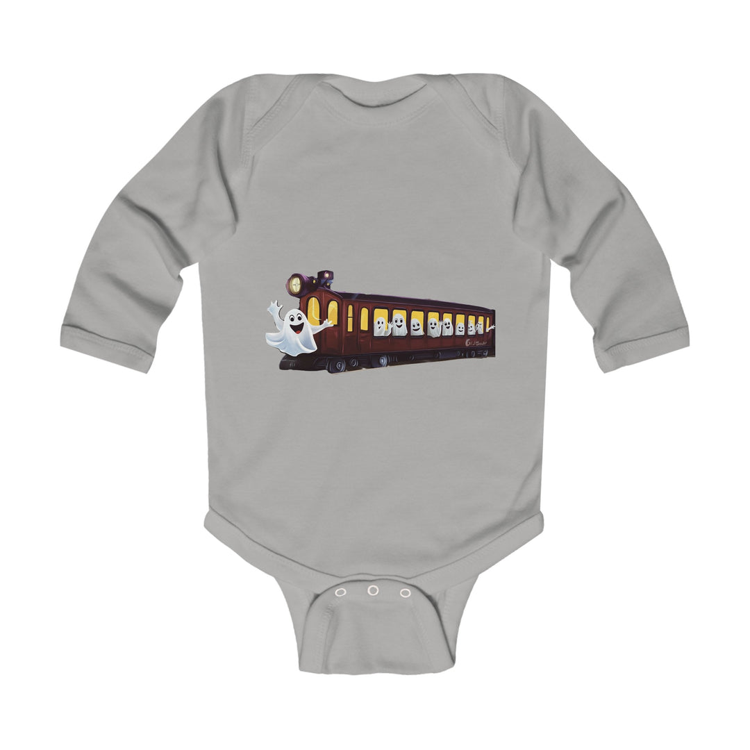 "Next Stop: Spookville Baby Onesie - Tiny Terror Halloween Collection | Soft & Cute Ghost Train Onesie for Babies"