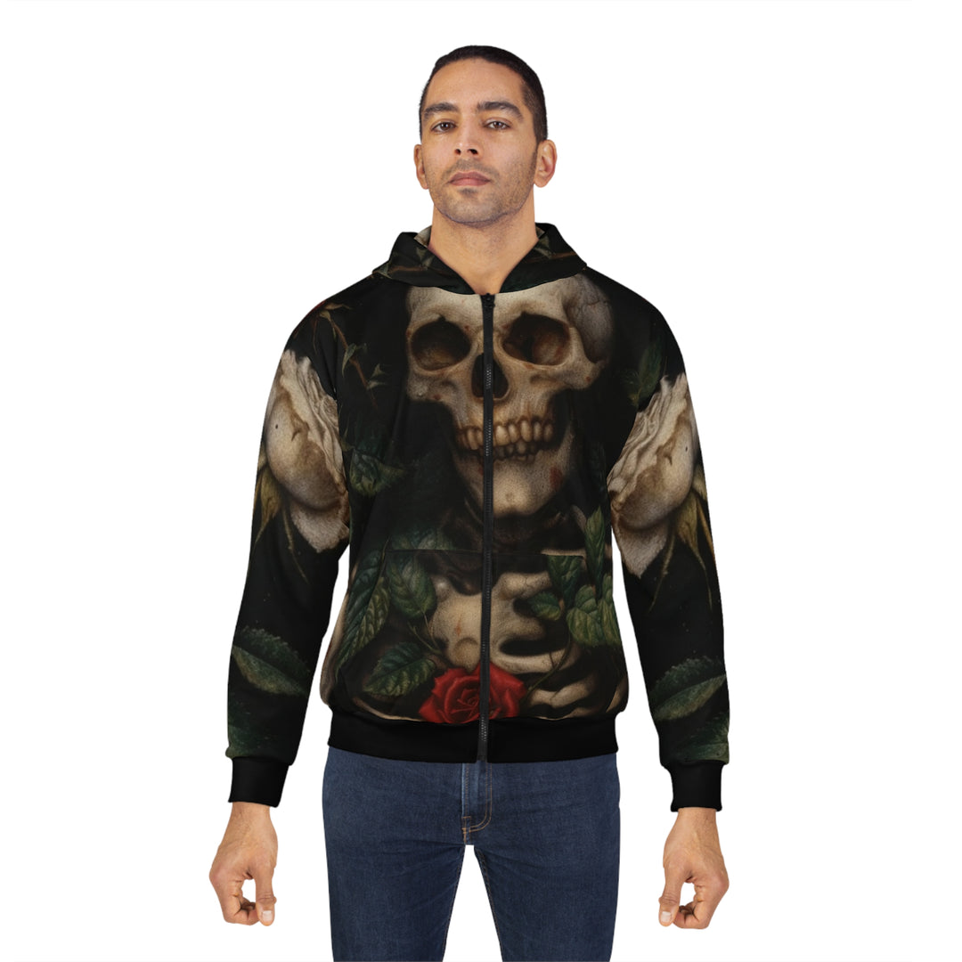 Skull and Roses Unisex Zip Up Hoodie (Black)