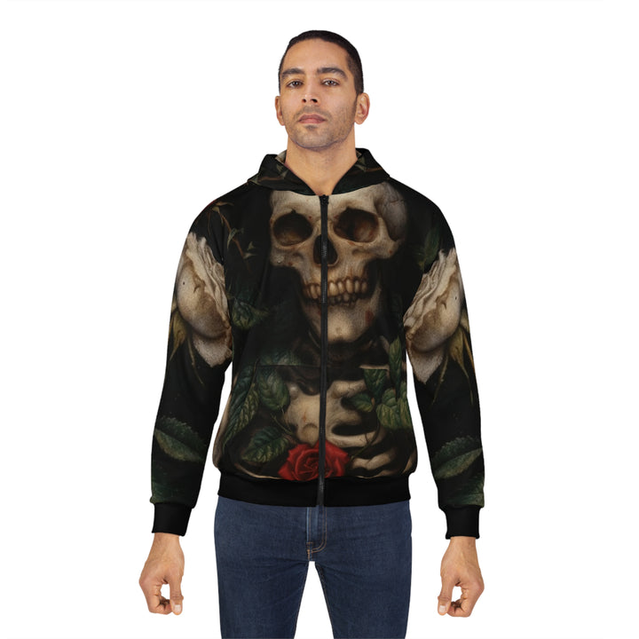 Skull and Roses Unisex Zip Up Hoodie (Black)