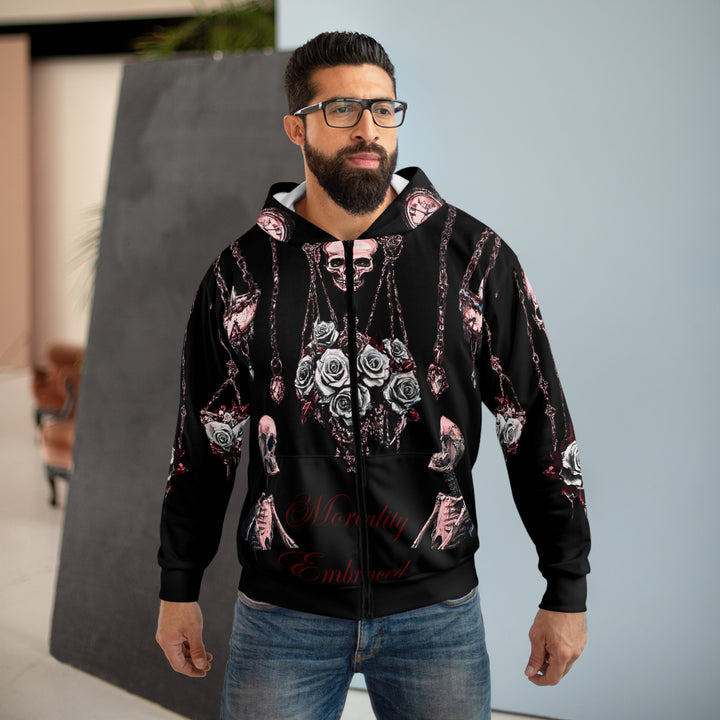 Mortality Embraced Macabre Grace Unisex Zip Hoodie (Black)
