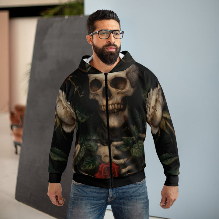 Skull and Roses Unisex Zip Up Hoodie (Black)