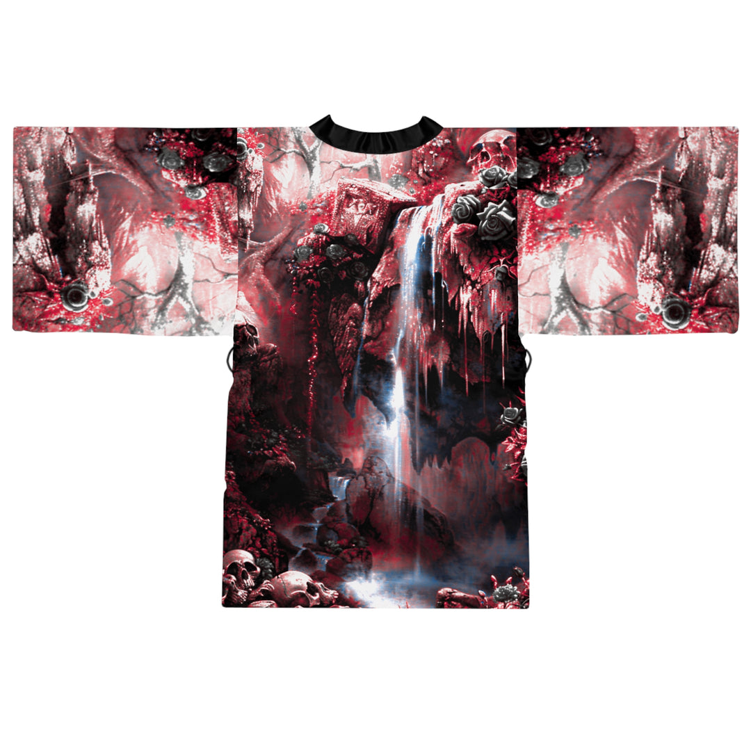 Skulls in Cavern Long Sleeve Kimono Robe (Black and Red)