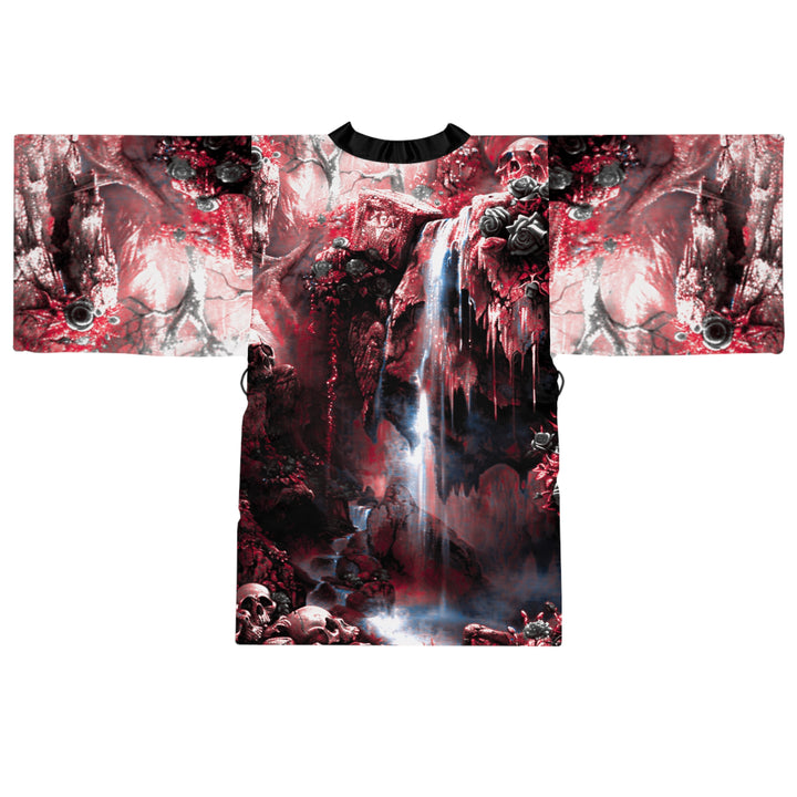 Skulls in Cavern Long Sleeve Kimono Robe (Black and Red)