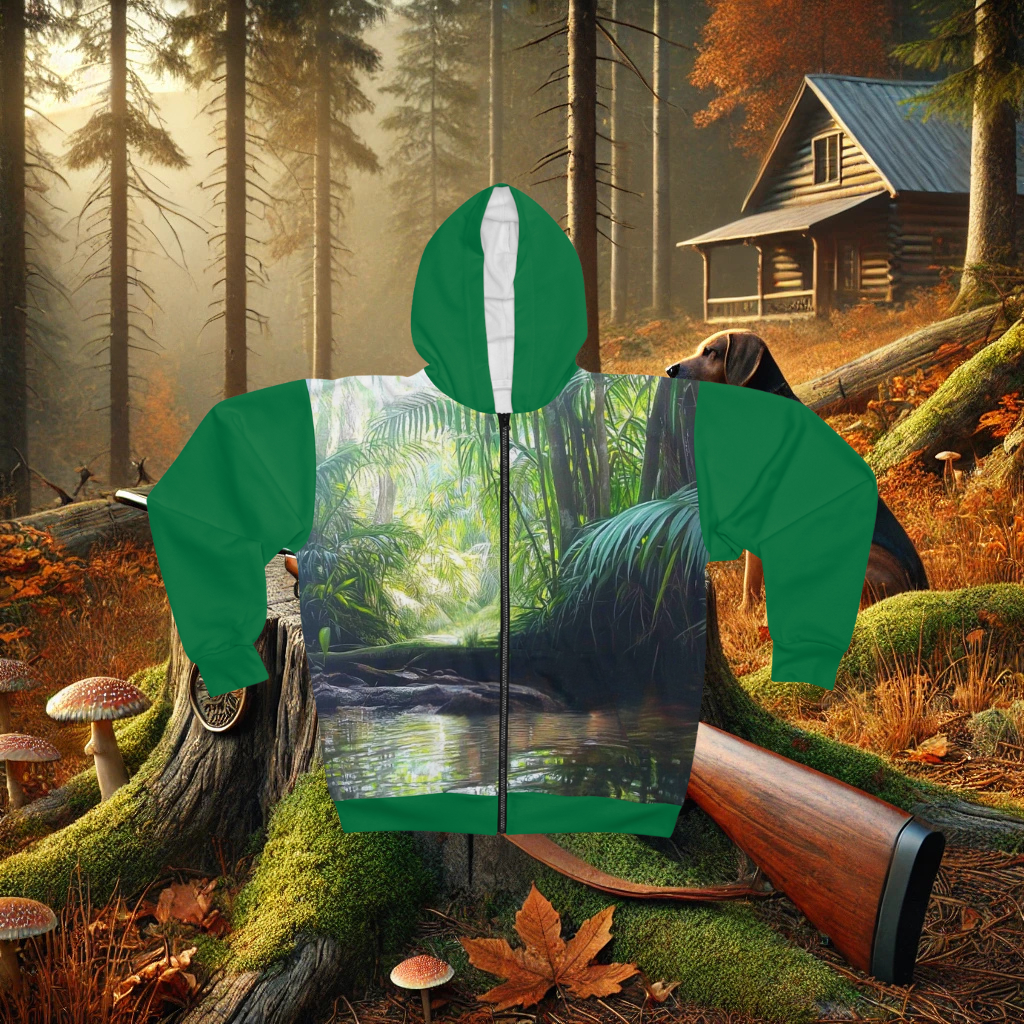 Hunters Haven Wolf Unisex Zip Hoodie (Dark Green)