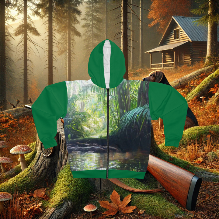Hunters Haven Wolf Unisex Zip Hoodie (Dark Green)