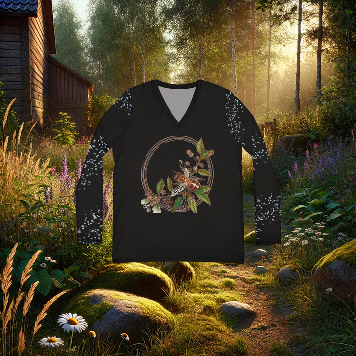 Cozy Cottage Women's Bee Long Sleeve V-neck Shirt (Black)