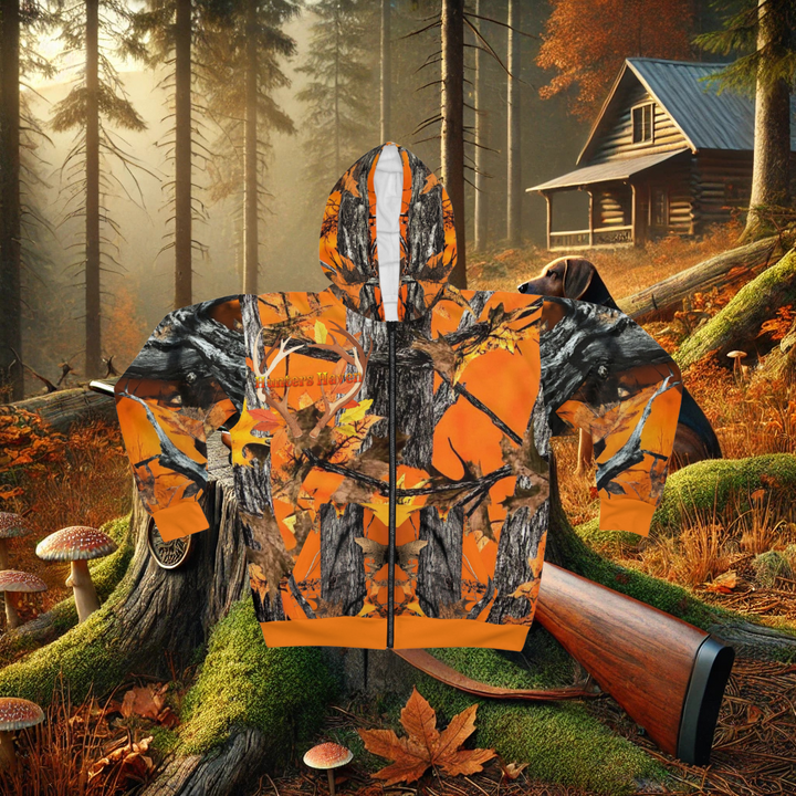 Hunters Haven White tail and Hunter orange camo Unisex Zip Hoodie