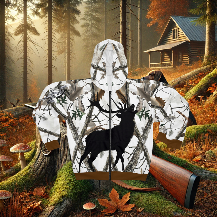 Hunters Haven Elk Snow Camo Unisex Zip Hoodie