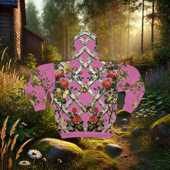 Cozy Cottage Butterfly and Rose Unisex Zip up Hoodie (pink)