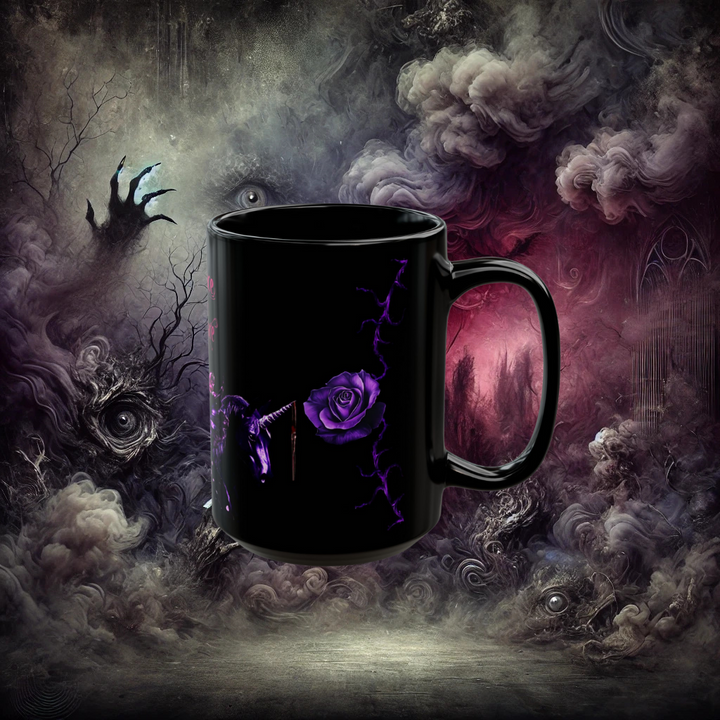 Embrace the Nightmare Fairytale of Fear Unicorn and Fairy Black Mug