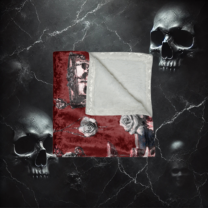 Mortality Embraced Macabre Grace Crushed Velvet Blanket (Red)