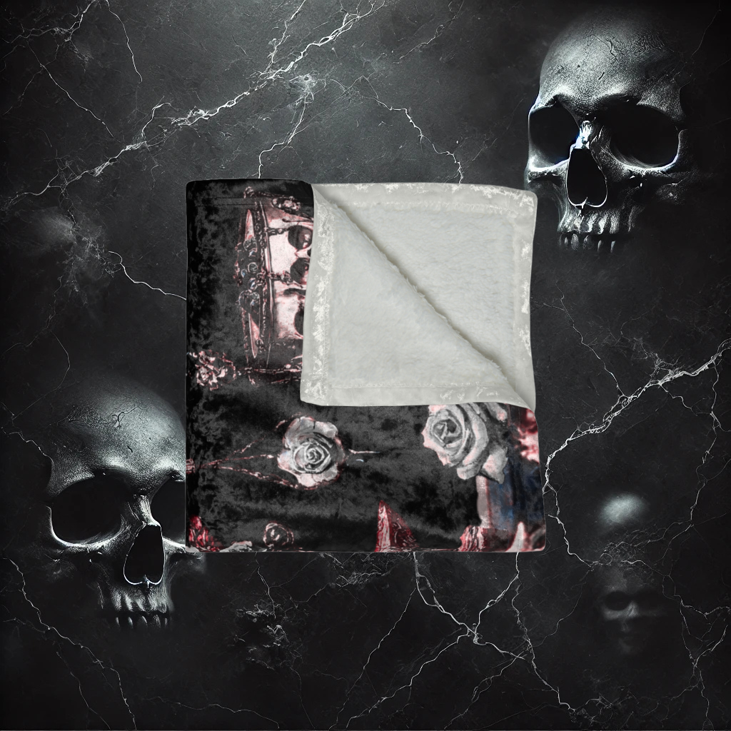 Mortality Embraced Macabre Grace Crushed Velvet Blanket (Black)