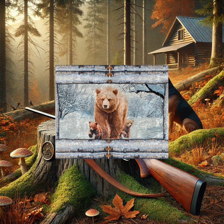 Hunters Haven Bear and Babies Crushed Velvet Blanket