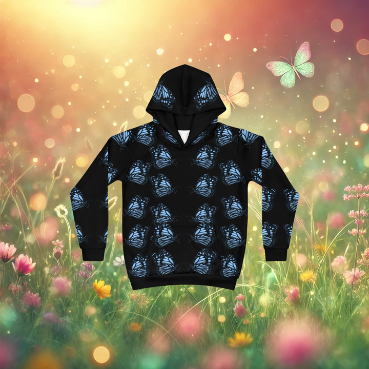 Blue Butterfly Children's Hoodie (Black)