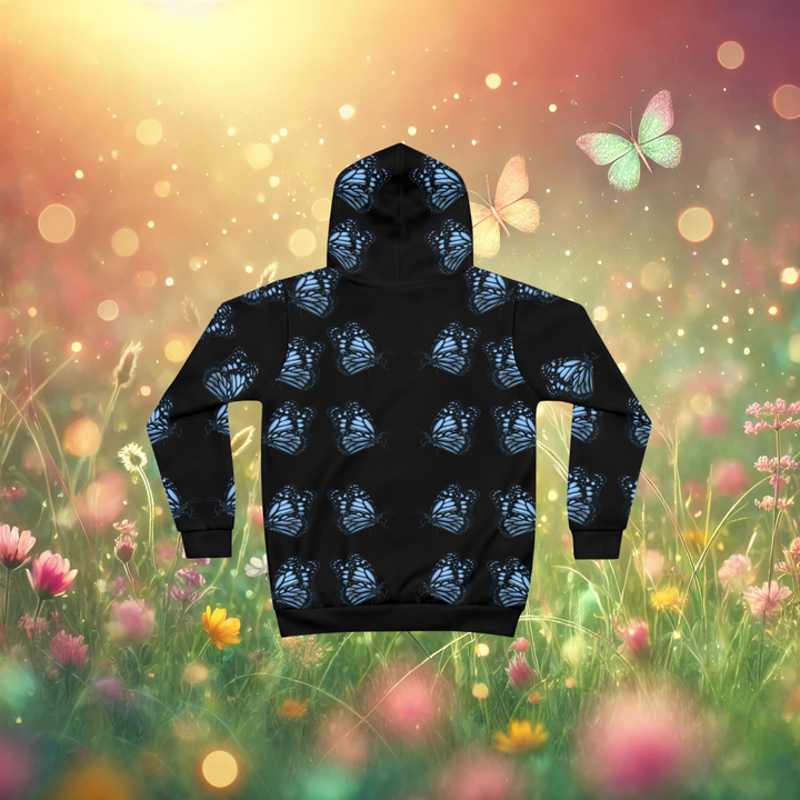 Blue Butterfly Children's Hoodie (Black)