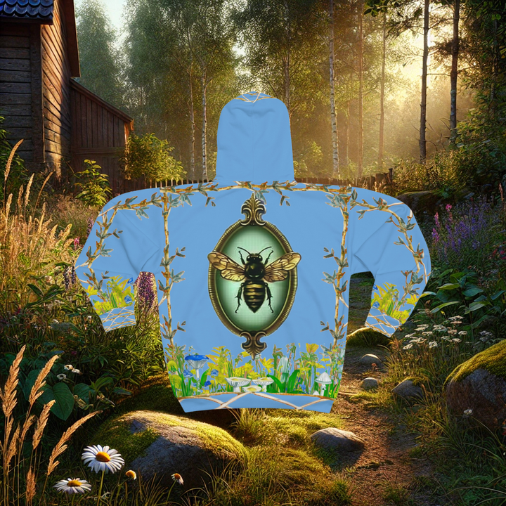 Cozy Cottage Bee Unisex Zip Hoodie (Blue)