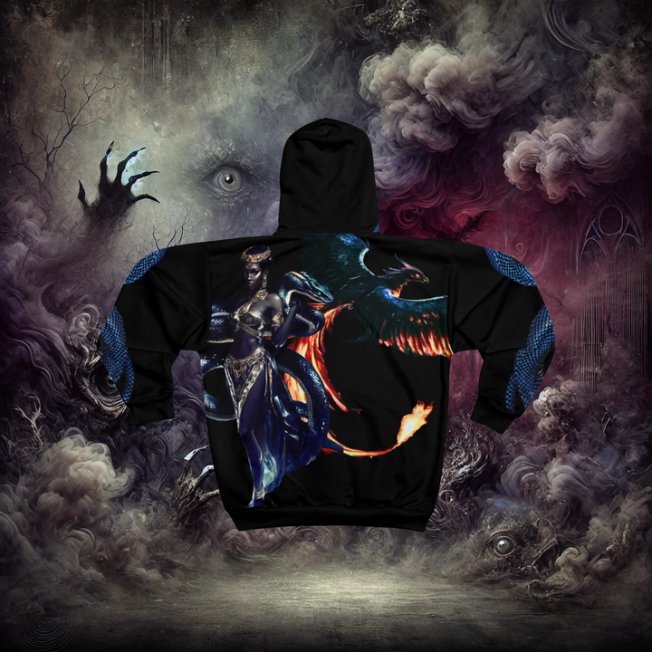 Embrace the Nightmare Fairytale of Fear Serpent Queen and Phoenix Unisex Zip Hoodie