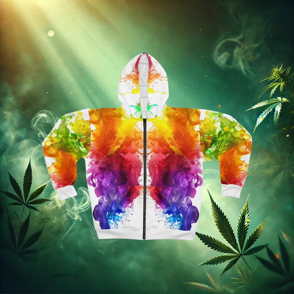 Rainbows and Weed Unisex Zip Hoodie (White)
