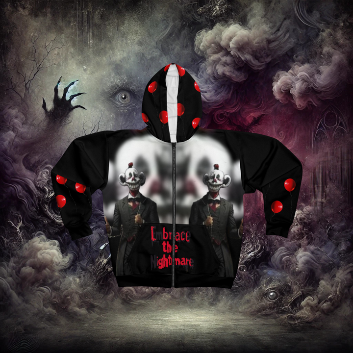 Embrace the Nightmare Chaotic Clown Unisex Zip up Hoodie